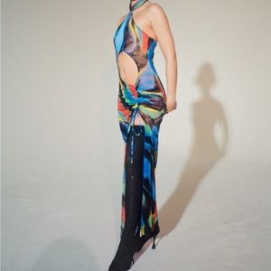 Kim Shui Blue Swirl Cut Out Qi Lao Full length Maxi Dress